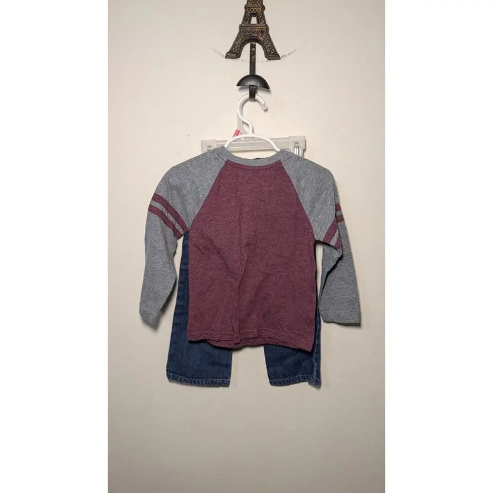Boys Size 2T Outfit - Children's Place Red + Gray Henley & Bootcut Blue Jeans - Picture 6 of 6